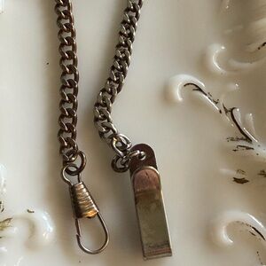 Vintage silver tone men's 14" pocket watch chain fob